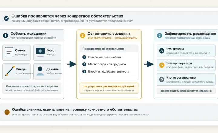Три этапа проверки материалов ДТП: сбор исходников, сопоставление сведений и фиксация расхождения