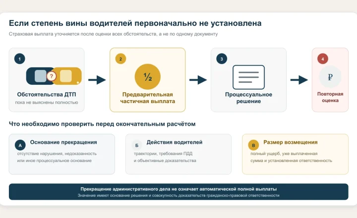 Последовательность повторной оценки выплаты ОСАГО при первоначально неустановленной степени вины