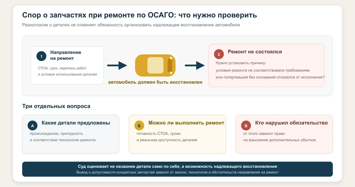 Проверка условий ремонта и запчастей при восстановлении автомобиля по ОСАГО