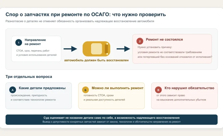 Проверка условий ремонта и запчастей при восстановлении автомобиля по ОСАГО